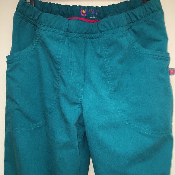 URBANE Ultimate Scrub Pants Teal XSM Elastic & Tie - Picture 3 of 8